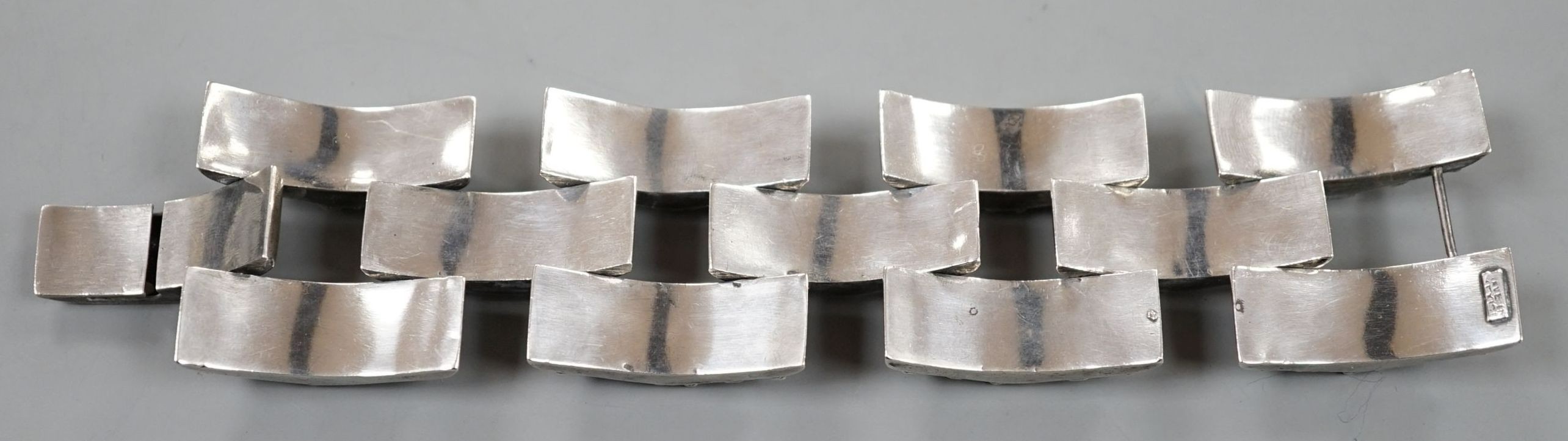 A large Mexican white metal bracelet, approx. 17cm, 72 grams.